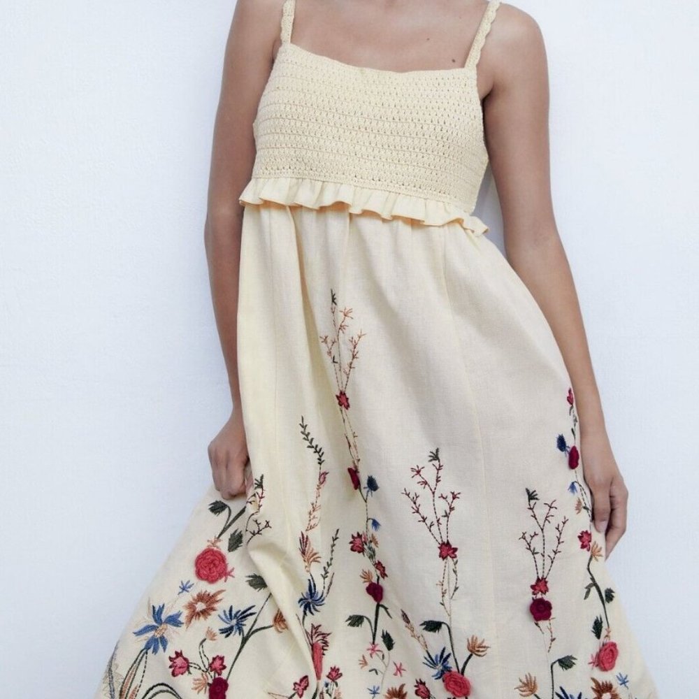 Zara Limited Edition Embroidered Floral Crochet Dress (Size S) NWOT